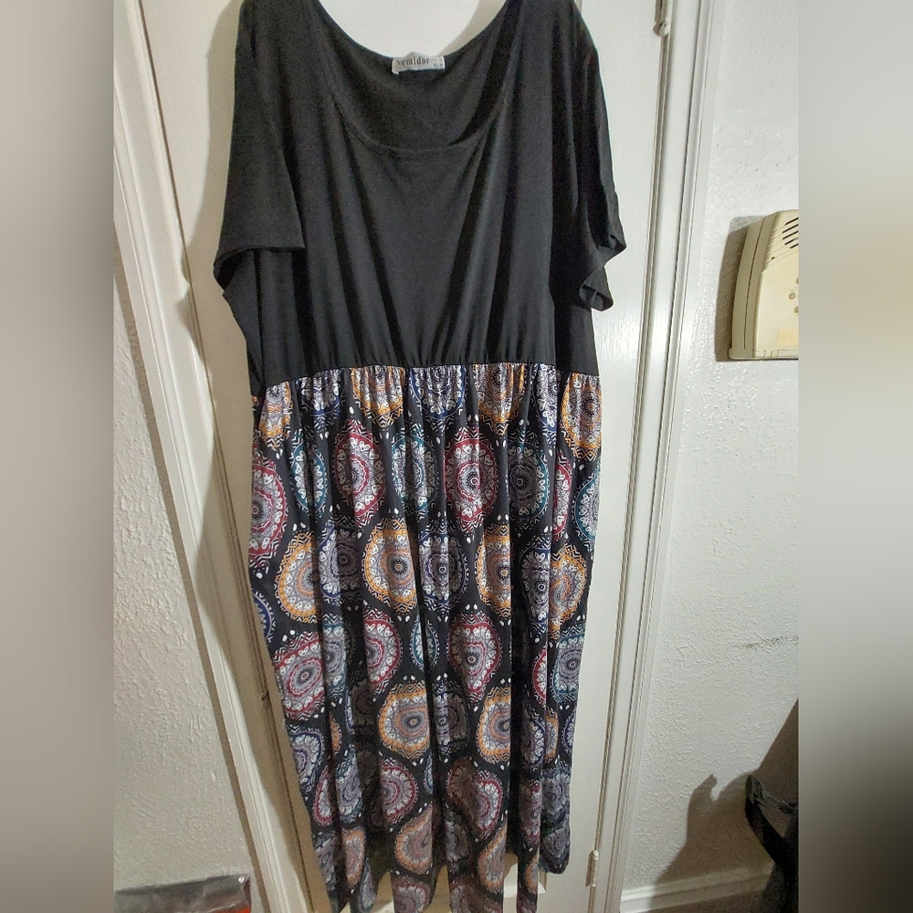 Nemidor  Chevron Print Summer Short Sleeve Plus Size  26 Casual Maxi Dress